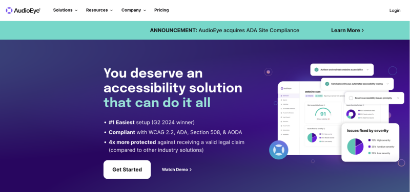 AudioEye combines automated testing with manual audits to provide a holistic view of website accessibility